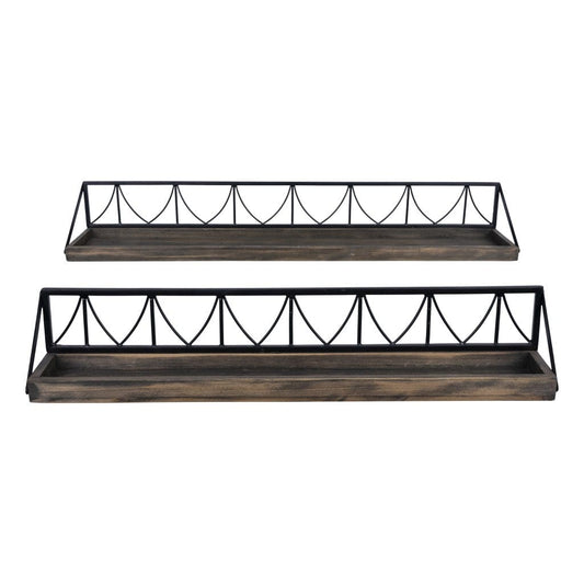 Set Of Two Wooden Wire Mesh Floating Wall Shelves