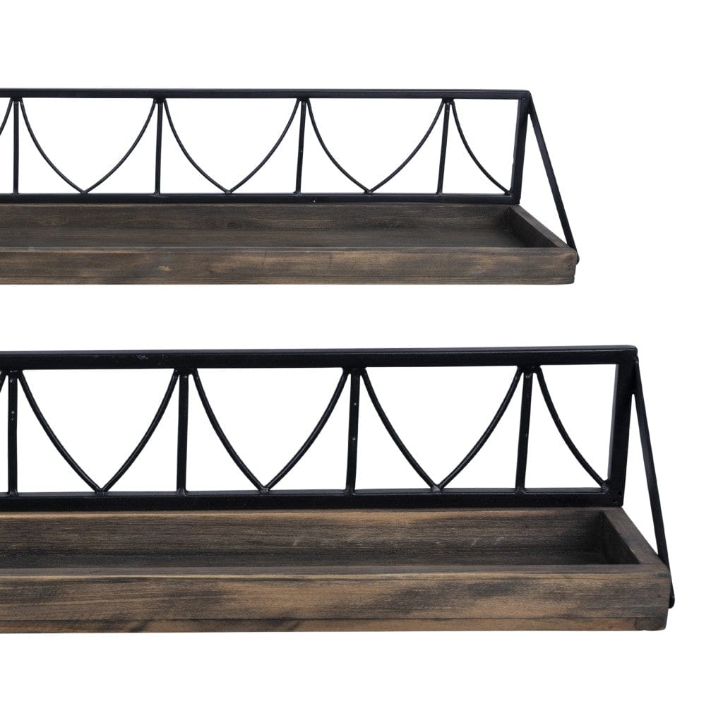 Set Of Two Wooden Wire Mesh Floating Wall Shelves