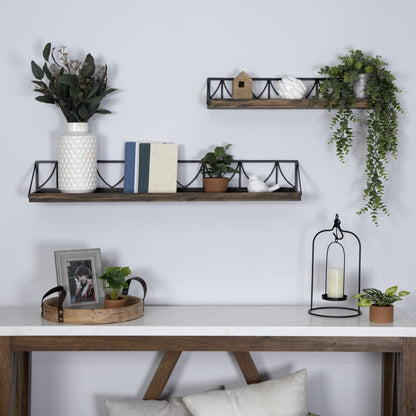 Set Of Two Wooden Wire Mesh Floating Wall Shelves