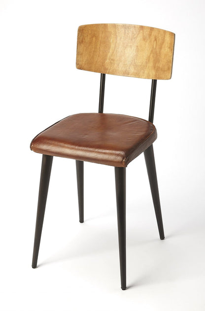Metal And Wood Leather Dining Chair