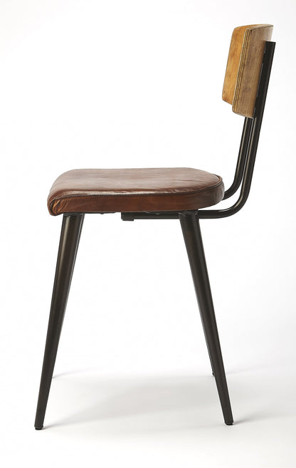 Metal And Wood Leather Dining Chair