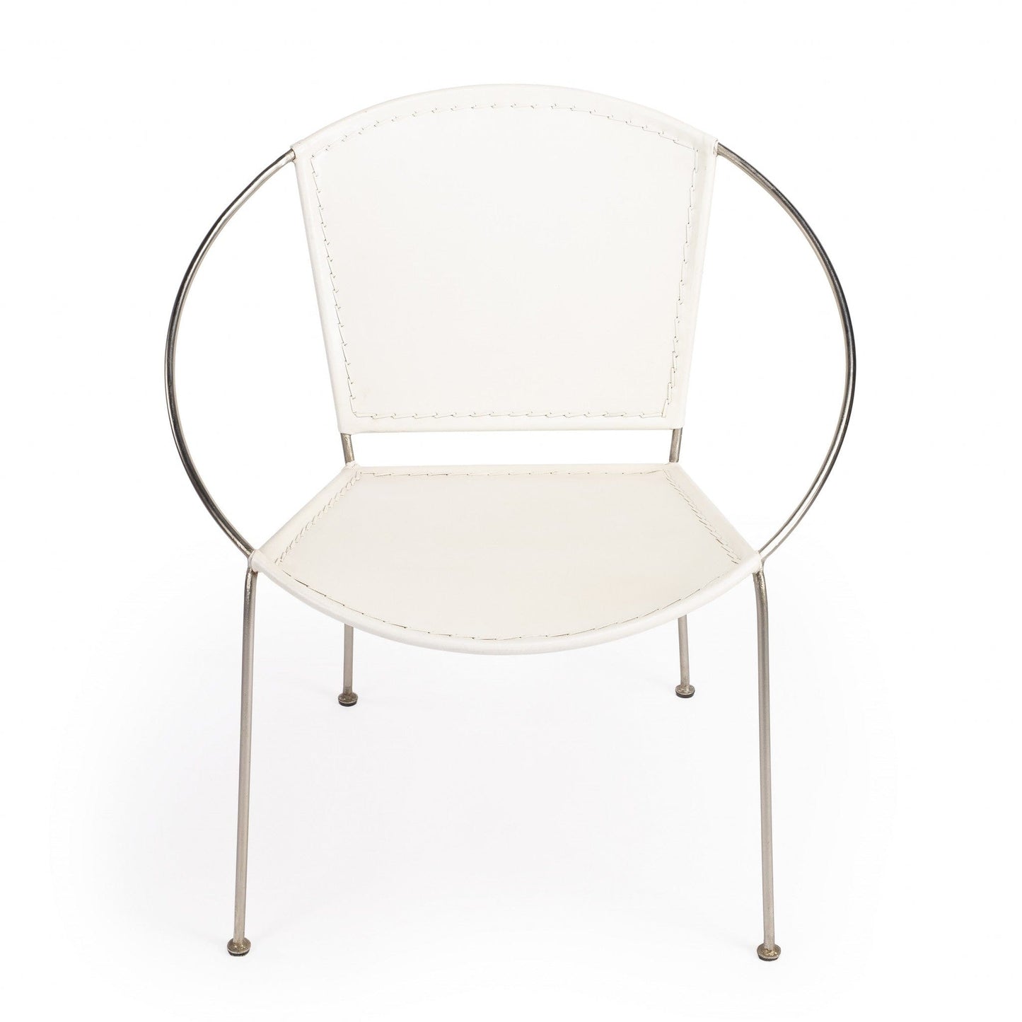Modern Ring Shape White Leather Accent Chair