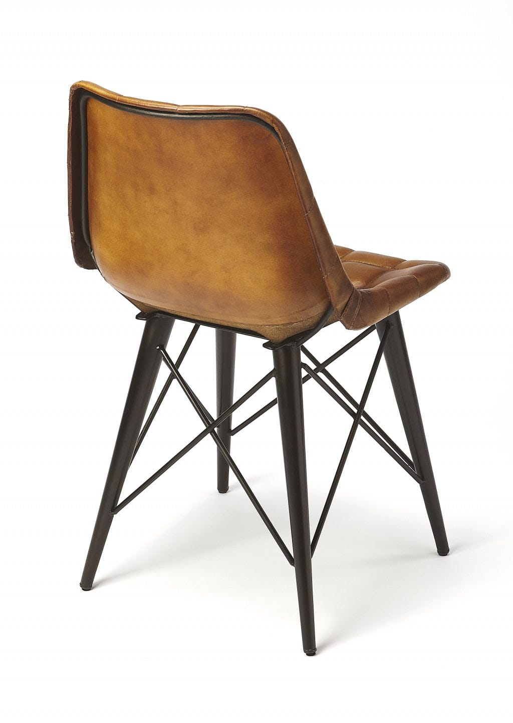 Stitched Squares Brown Leather Dining Chair
