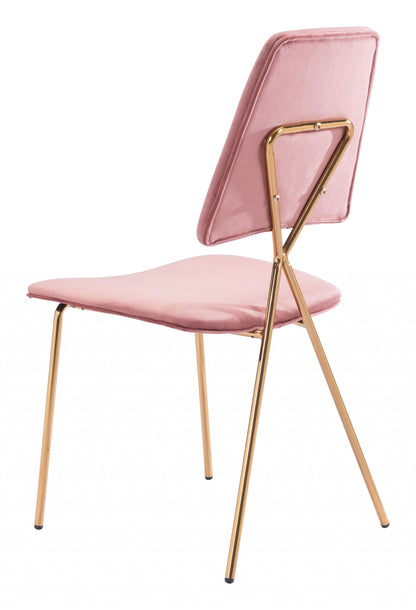 Lux Pink Velvet and Gold Dining or Accent Chairs Set of 2