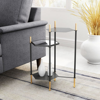 Moderna 3 Level Black and Gold Accent Side Table