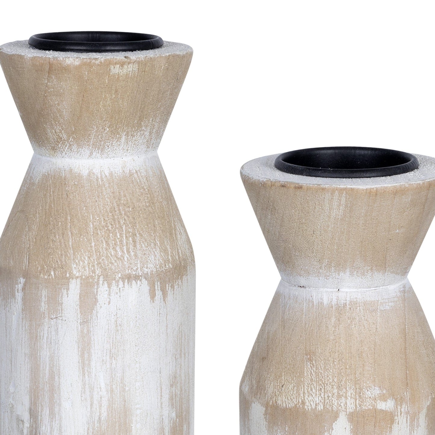 Set Of Three Distressed White Candle Holders