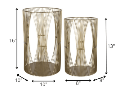 Set Of Two Gold Metal Candle Holders