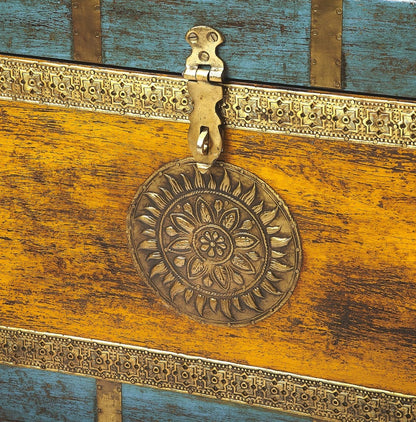 Hand Painted Brass Inlay Storage Trunk