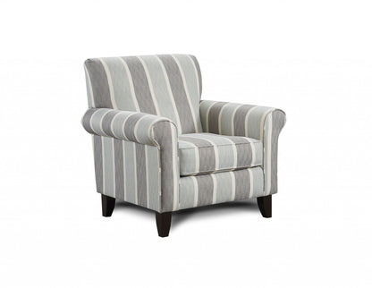 Classic Gray And Blue Stripe Comfy Armchair