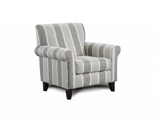 Classic Gray And Blue Stripe Comfy Armchair