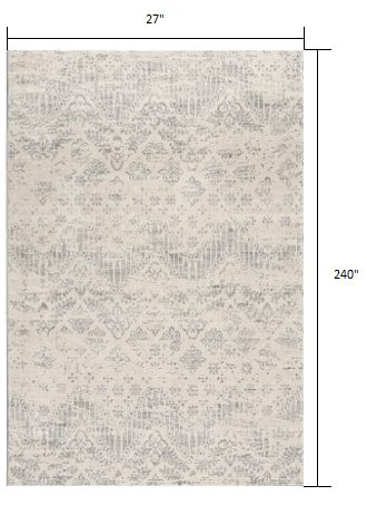 2’ X 10’ Ivory Distressed Ikat Pattern Runner Rug