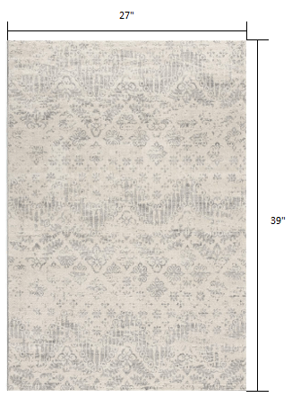 2’ X 10’ Ivory Distressed Ikat Pattern Runner Rug