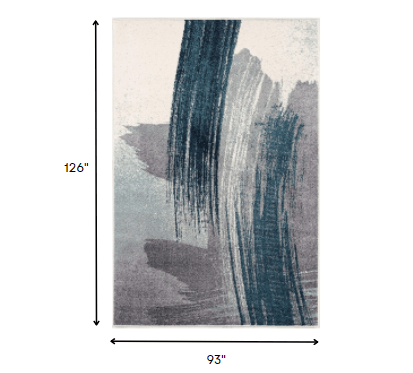 7’ X 9’ White And Blue Abstract Strokes Area Rug