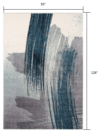 7’ X 9’ White And Blue Abstract Strokes Area Rug