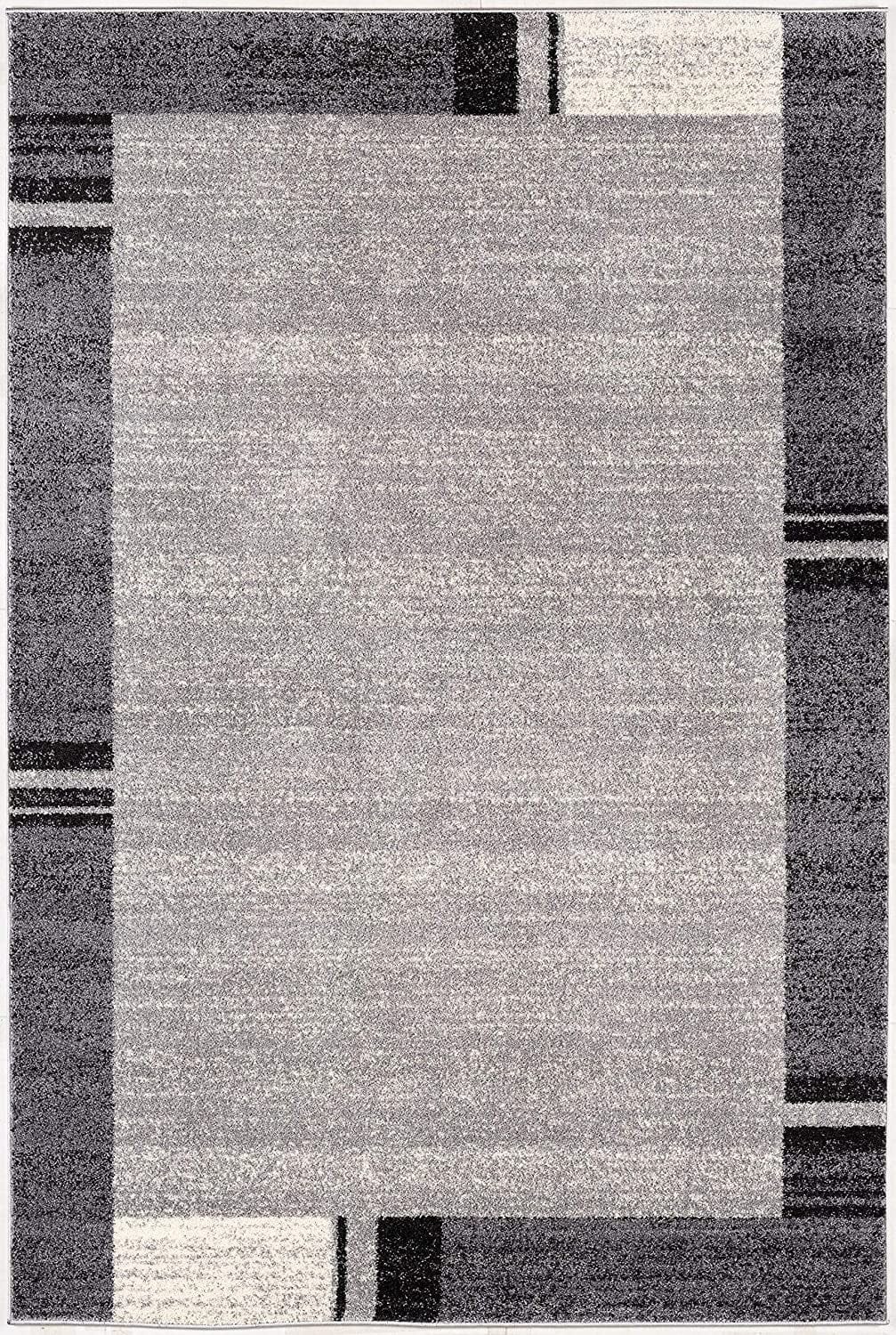 7’ X 9’ Gray Modern Bordered Area Rug