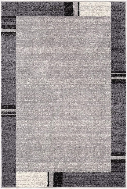 7’ X 9’ Gray Modern Bordered Area Rug