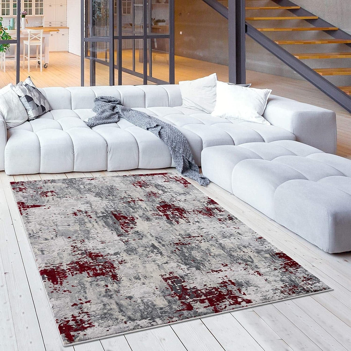 3’ X 5’ Red And Gray Modern Abstract Area Rug