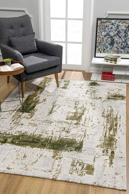 3’ X 5’ Green And Ivory Distressed Area Rug