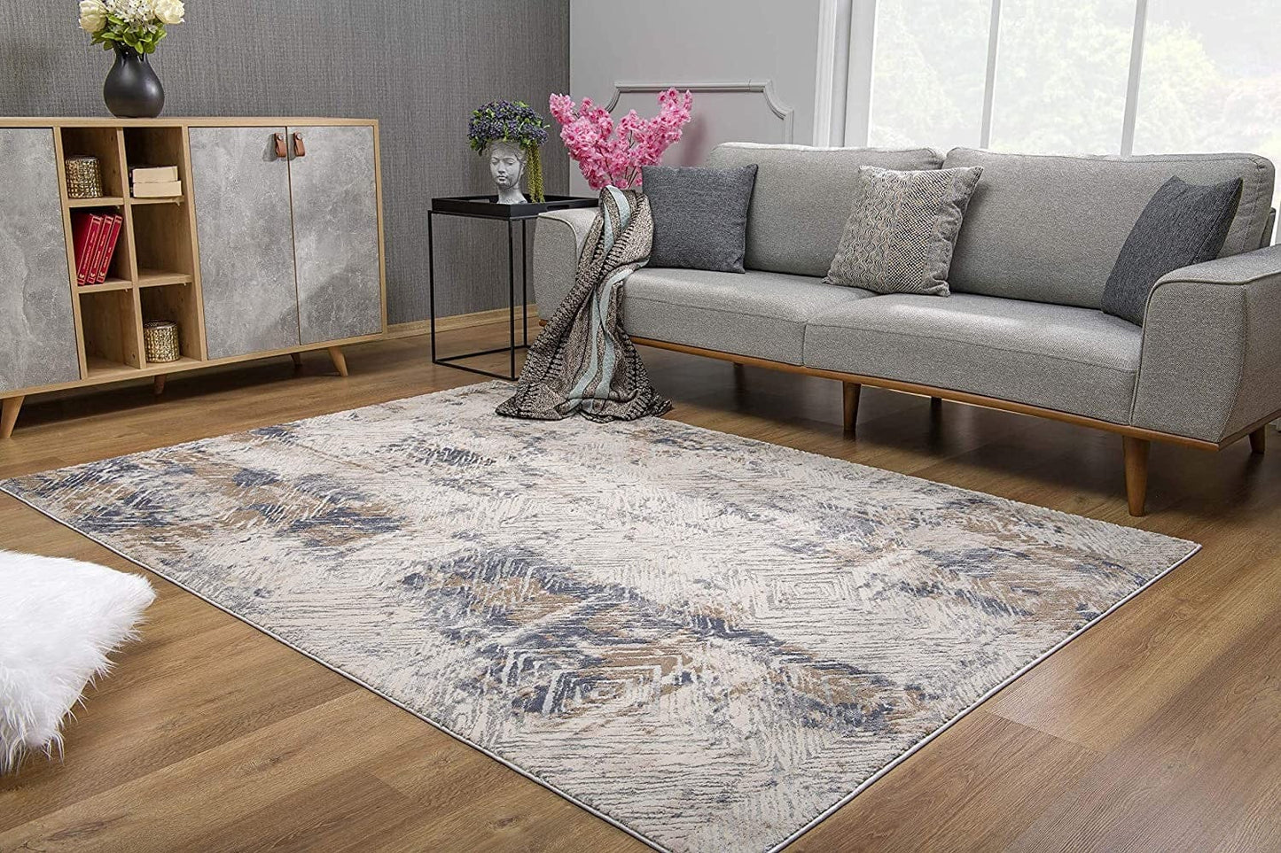 3’ X 5’ Ivory And Beige Abstract Diamonds Area Rug