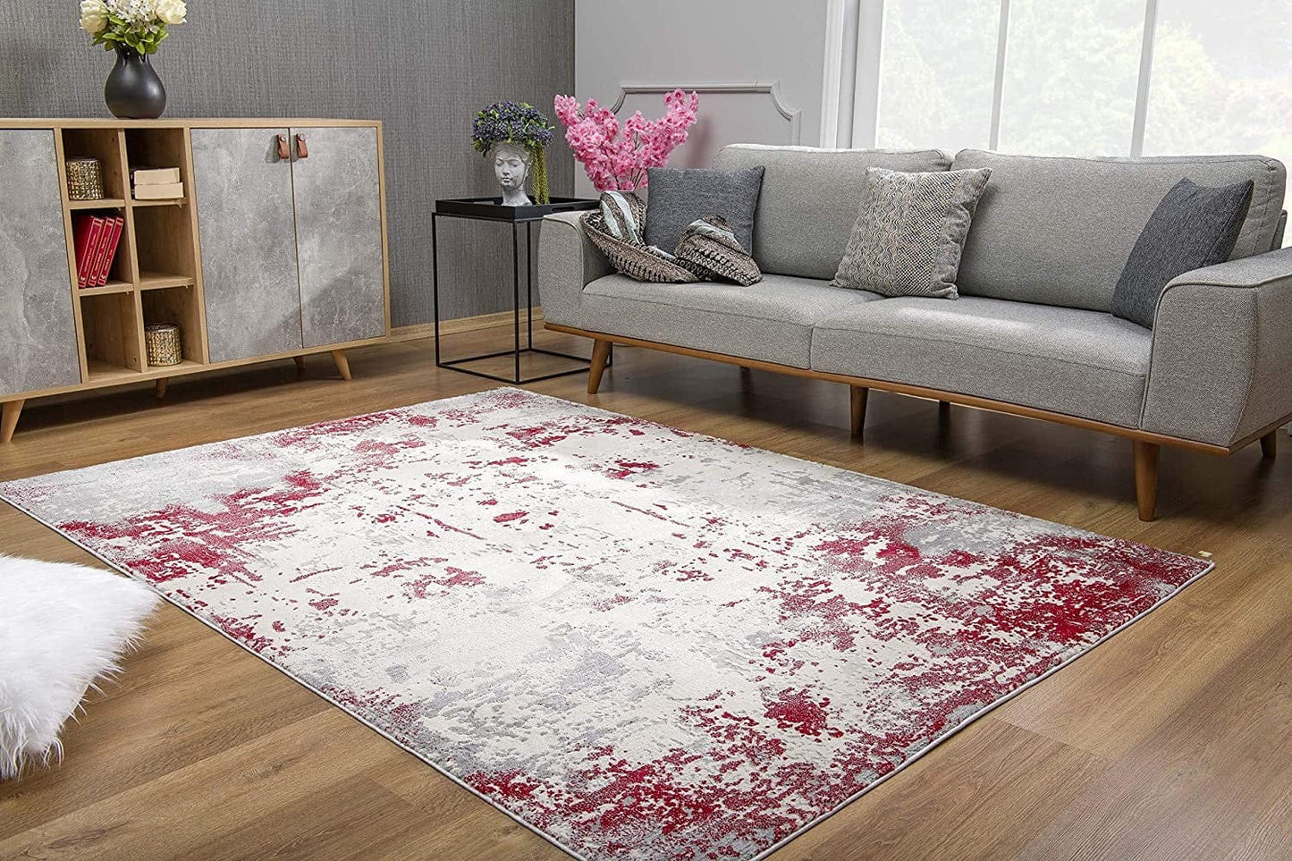 3’ X 5’ Red And Gray Modern Abstract Area Rug