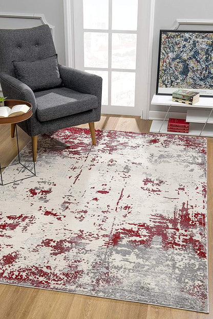 3’ X 5’ Red And Gray Modern Abstract Area Rug