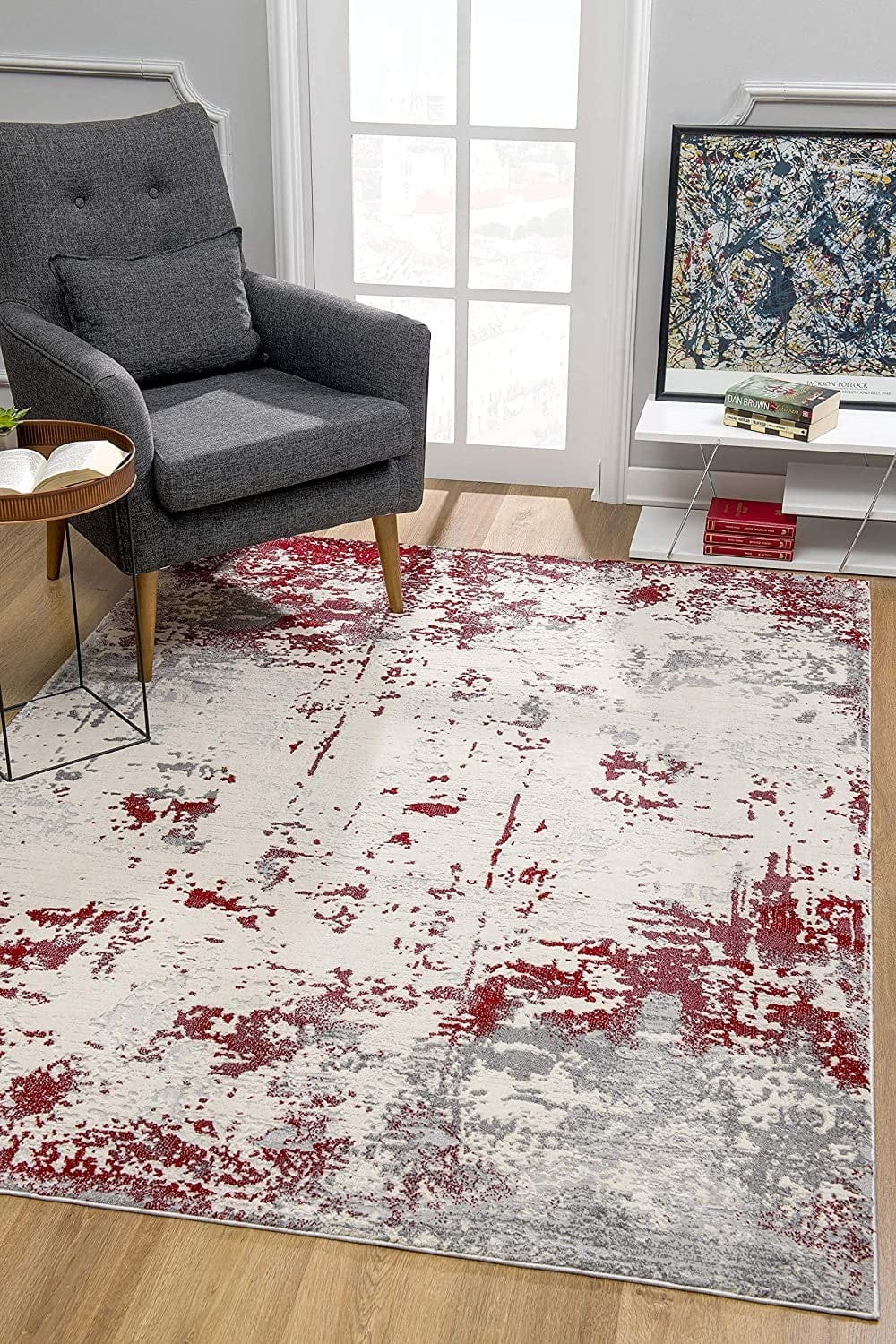 3’ X 5’ Red And Gray Modern Abstract Area Rug
