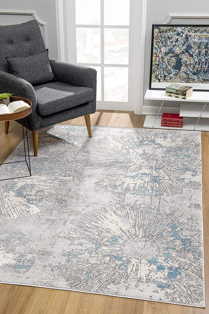 3’ X 5’ Blue Abstract Circular Motifs Area Rug
