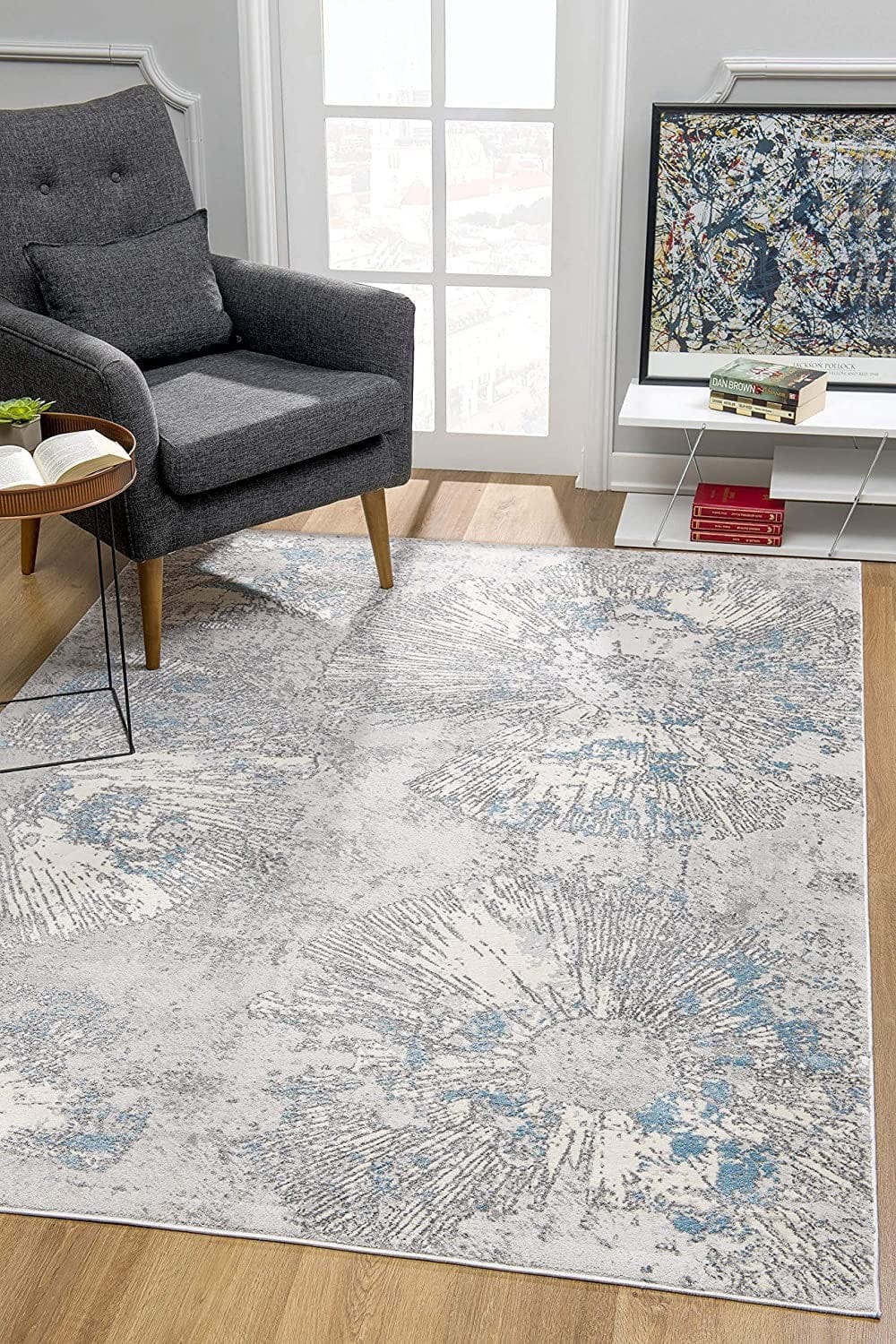 3’ X 5’ Blue Abstract Circular Motifs Area Rug
