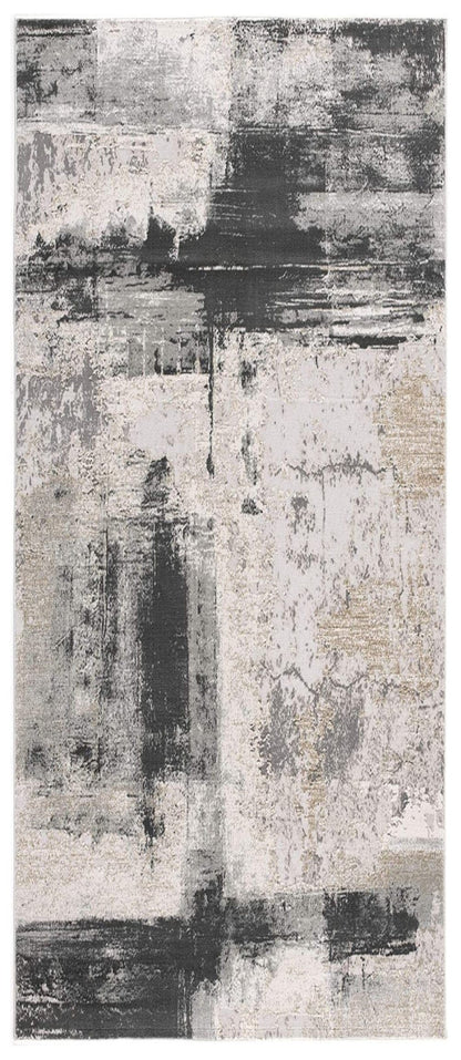 2’ X 10’ Cream And Gray Abstract Patches Runner Rug