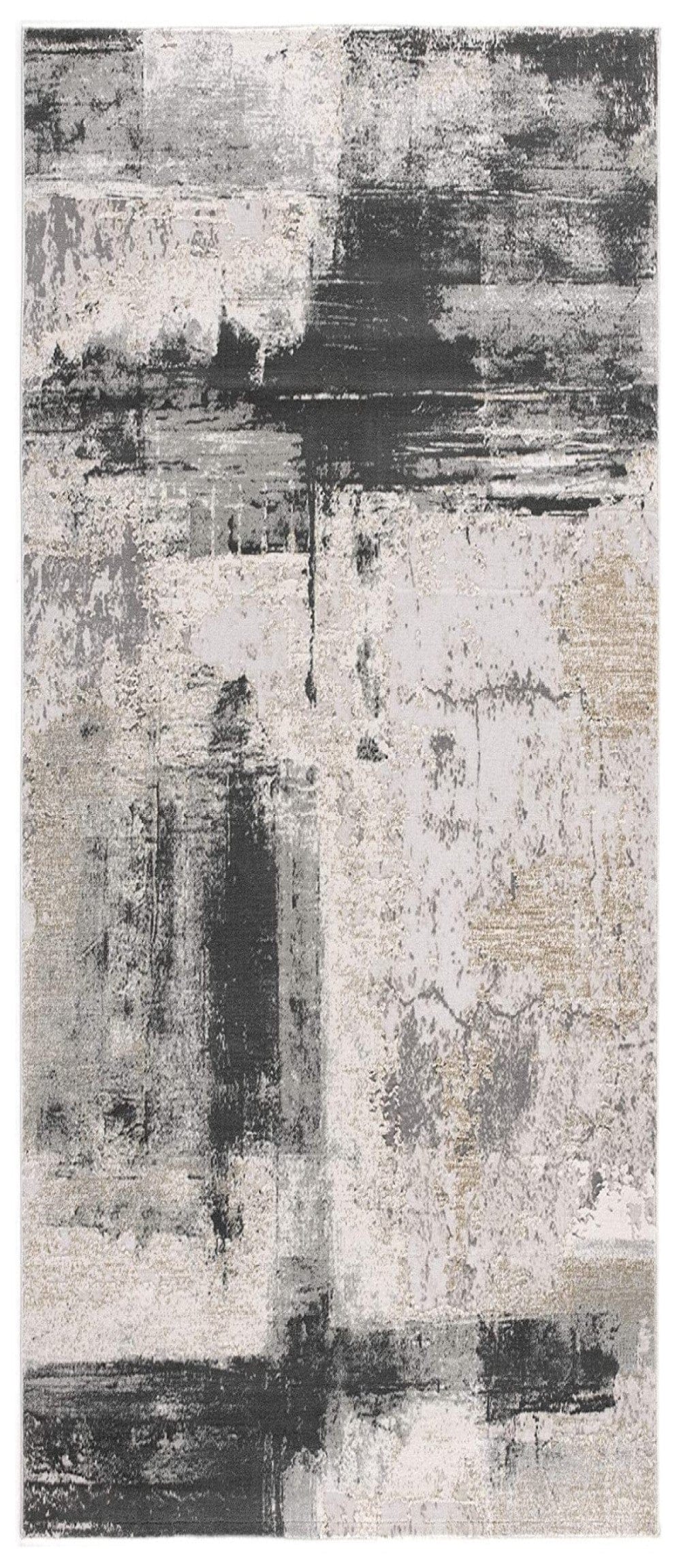 2’ X 10’ Cream And Gray Abstract Patches Runner Rug