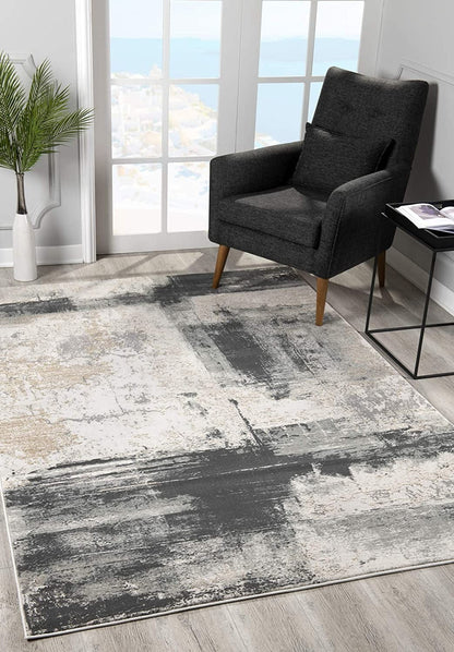 2’ X 10’ Cream And Gray Abstract Patches Runner Rug