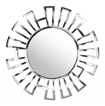 Silver Geometric Design Round Mirror