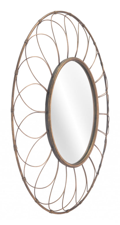 Gold Flower Framed Round Mirror
