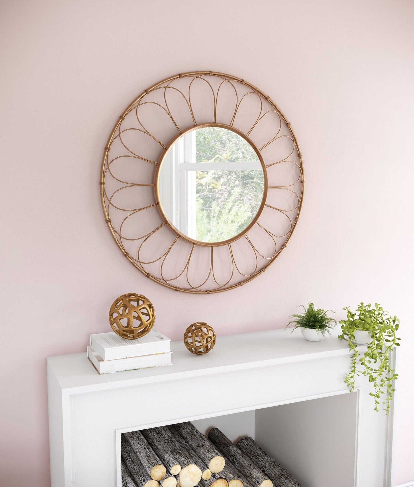 Gold Flower Framed Round Mirror