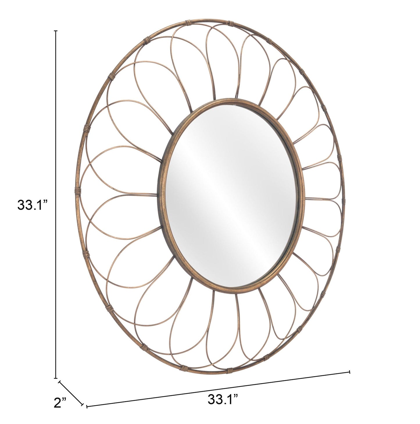 Gold Flower Framed Round Mirror