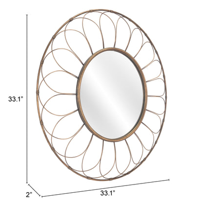 Gold Flower Framed Round Mirror