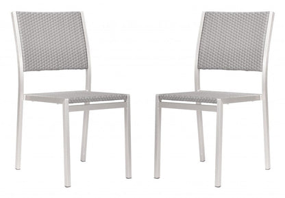 Set of Two Silver Armless Chairs