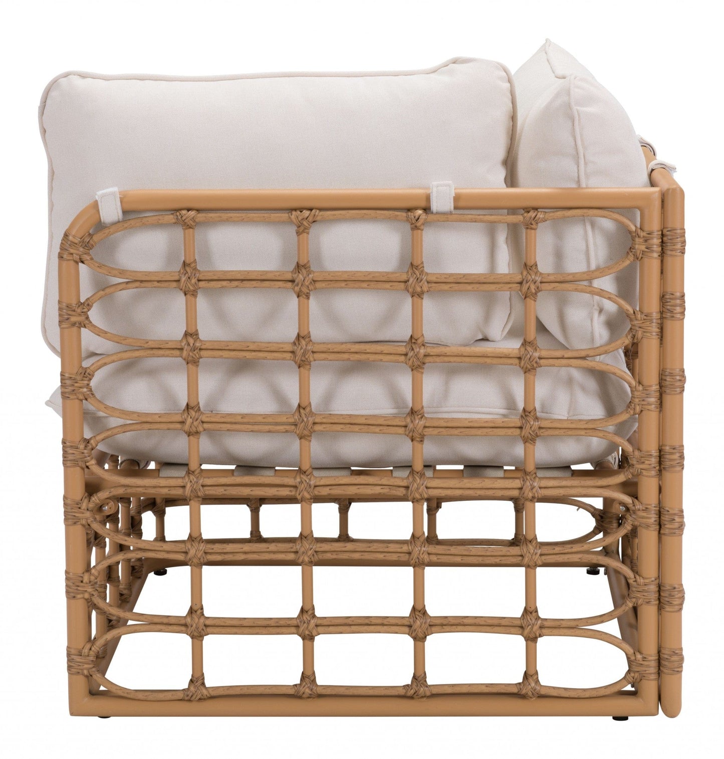 Beige and White Cane Corner Chair