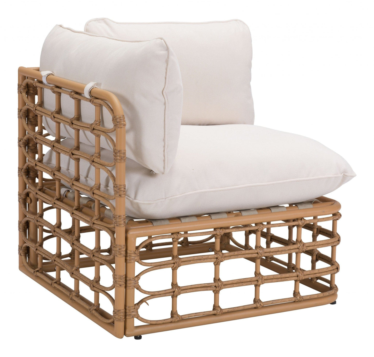 Beige and White Cane Corner Chair