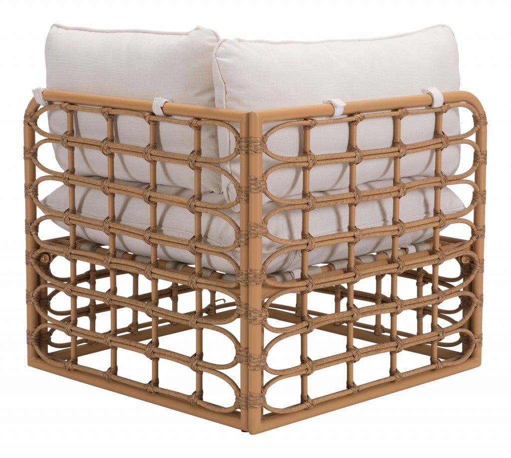 Beige and White Cane Corner Chair