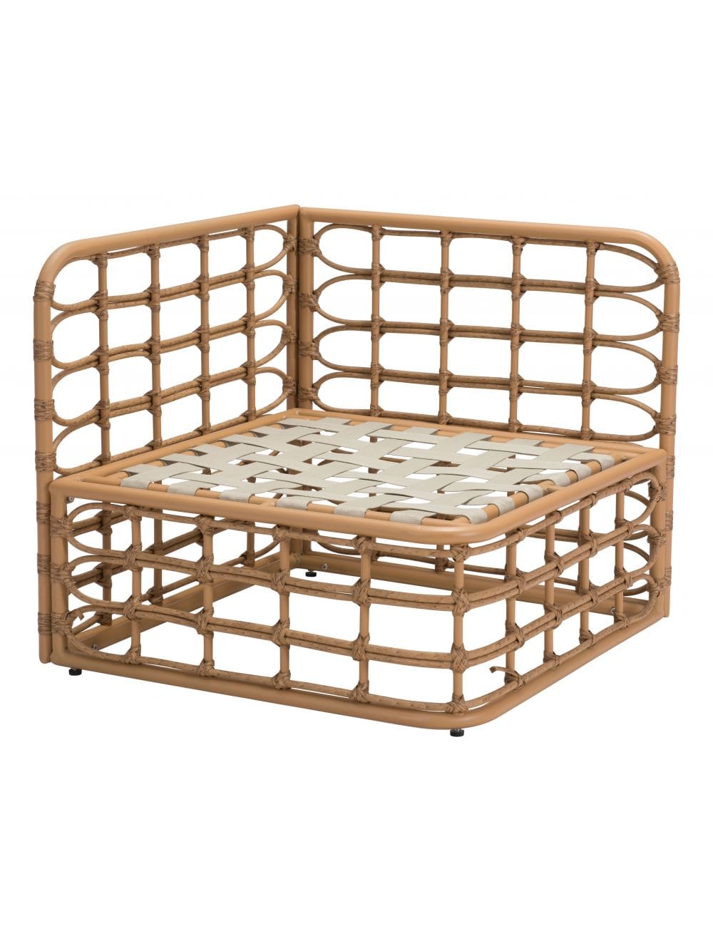 Beige and White Cane Corner Chair