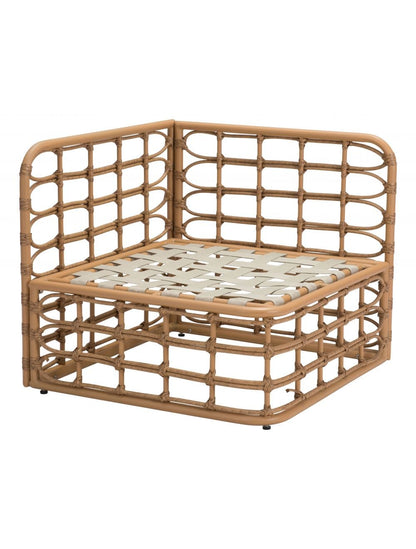 Beige and White Cane Corner Chair