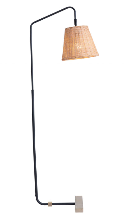 Natural Black and Woven Floor Lamp