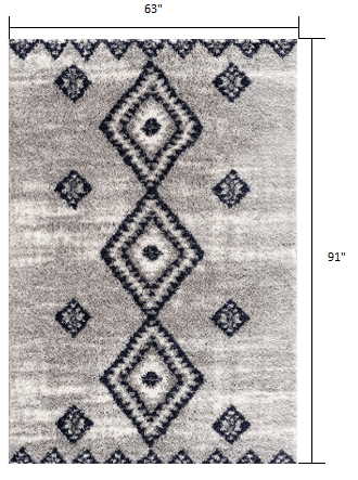 4’ X 6’ Gray And Navy Boho Chic Area Rug