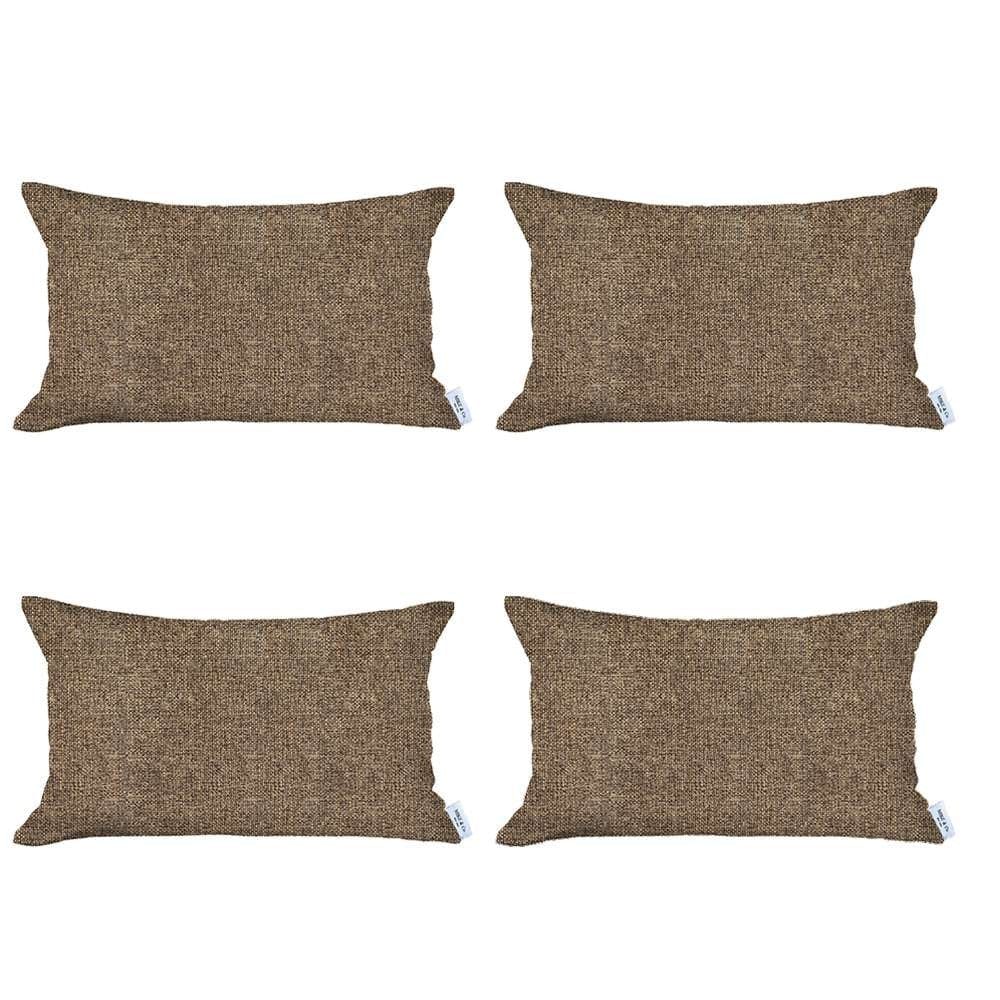 Set Of 4 Tan Jacquard Lumbar Pillow Covers
