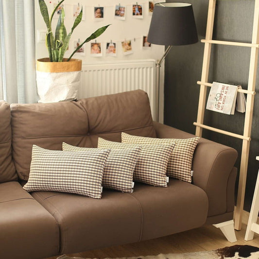 Set Of 4 Peach Houndstooth Lumbar Pillow Covers