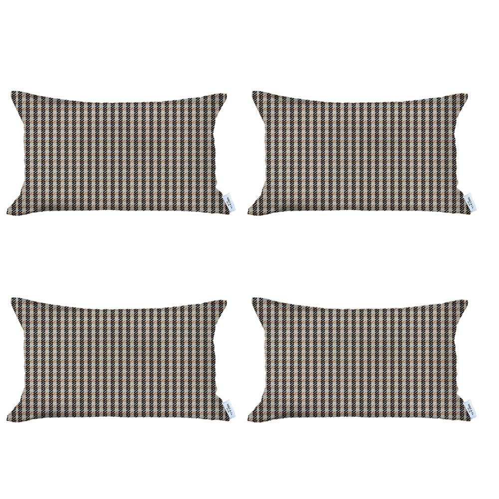 Set Of 4 Peach Houndstooth Lumbar Pillow Covers