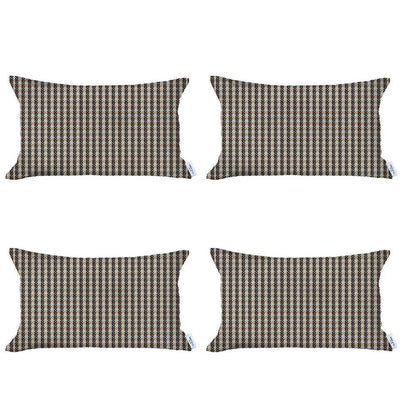 Set Of 4 Peach Houndstooth Lumbar Pillow Covers