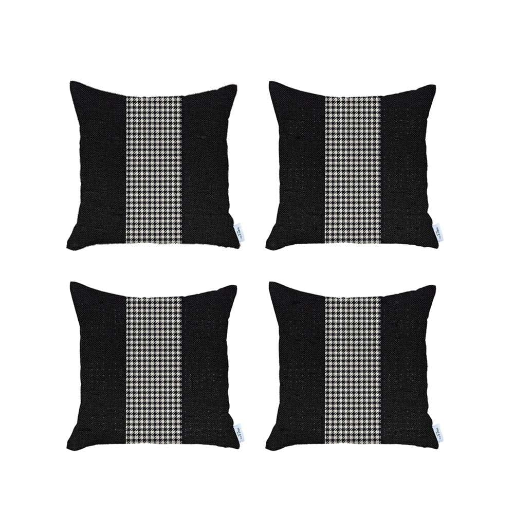 Set Of 4 Black And White Houndstooth Pillow Covers