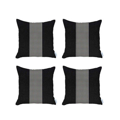 Set Of 4 Black And White Houndstooth Pillow Covers
